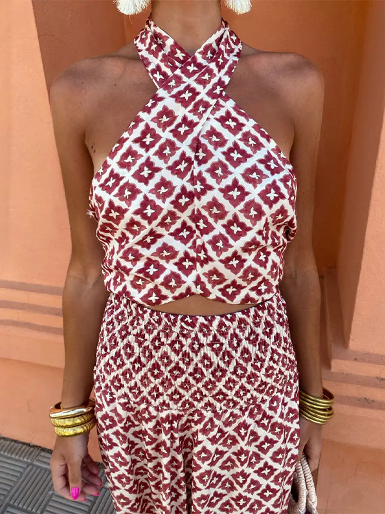 Lea Bergen™ | Halterneck sett med ørkenblomstermønster